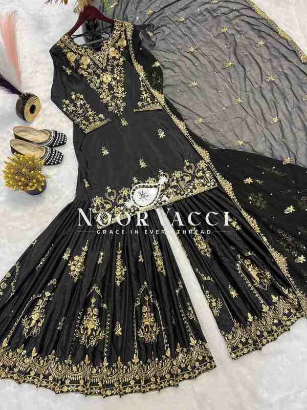 Natural Crepe Embroidered Sharara Plazo Set with Dupatta - Image 7