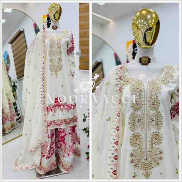 Vichitra Silk Embroidered Sharara Set with Dupatta - Image 3