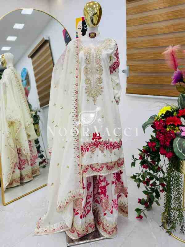 Vichitra Silk Embroidered Sharara Set with Dupatta - Image 4