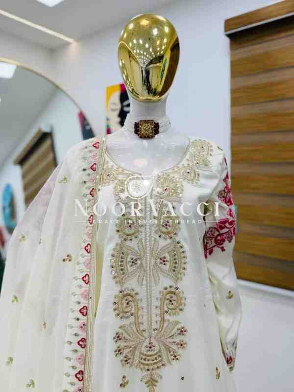 Vichitra Silk Embroidered Sharara Set with Dupatta - Image 5