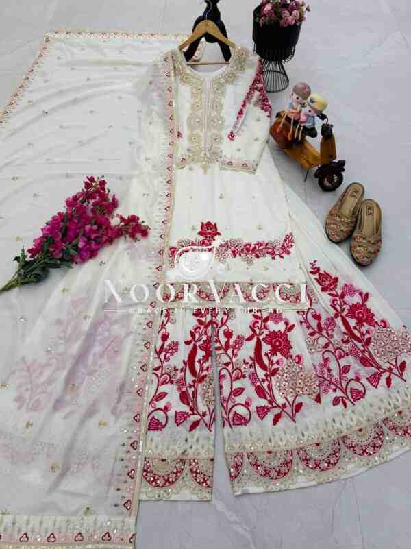 Vichitra Silk Embroidered Sharara Set with Dupatta - Image 6