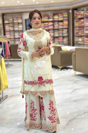 Buy Vichitra Silk Embroidered Sharara Set with Dupatta