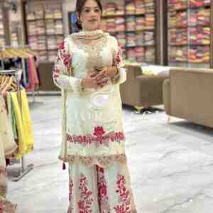 Chinon Silk Embroidered Sharara Plazo Set with Fancy Dupatta