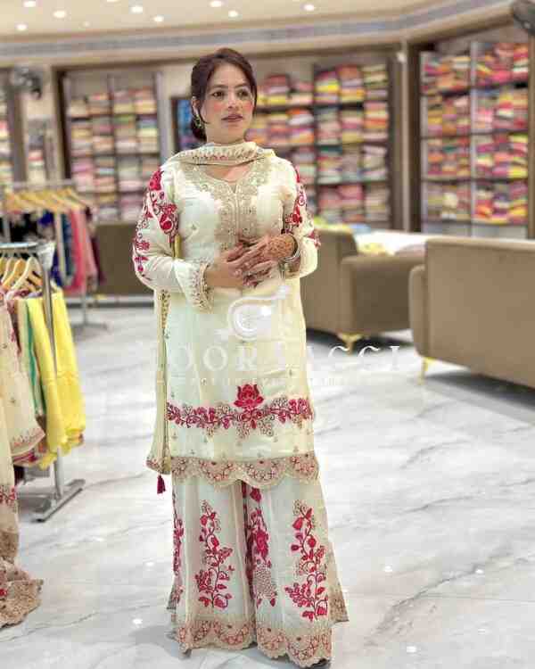 Chinon Silk Embroidered Sharara Plazo Set with Fancy Dupatta