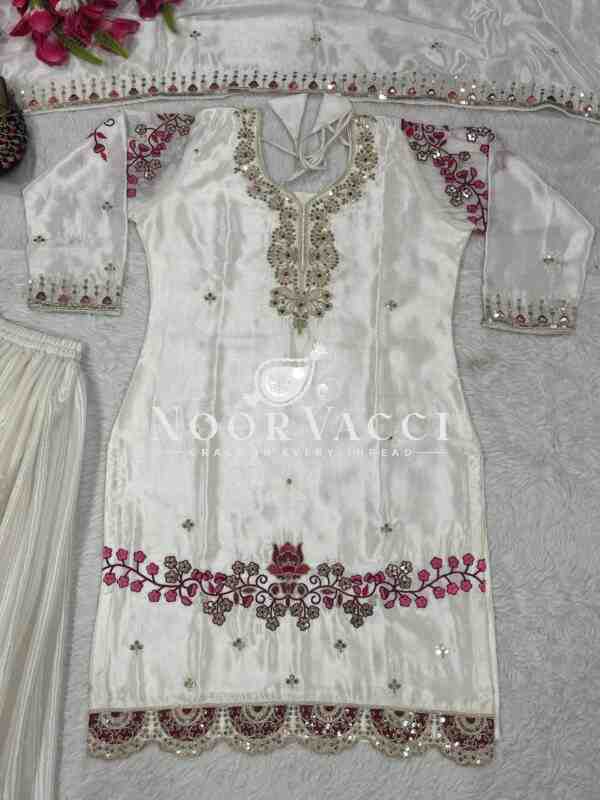 Chinon Silk Embroidered Sharara Plazo Set with Fancy Dupatta - Image 3