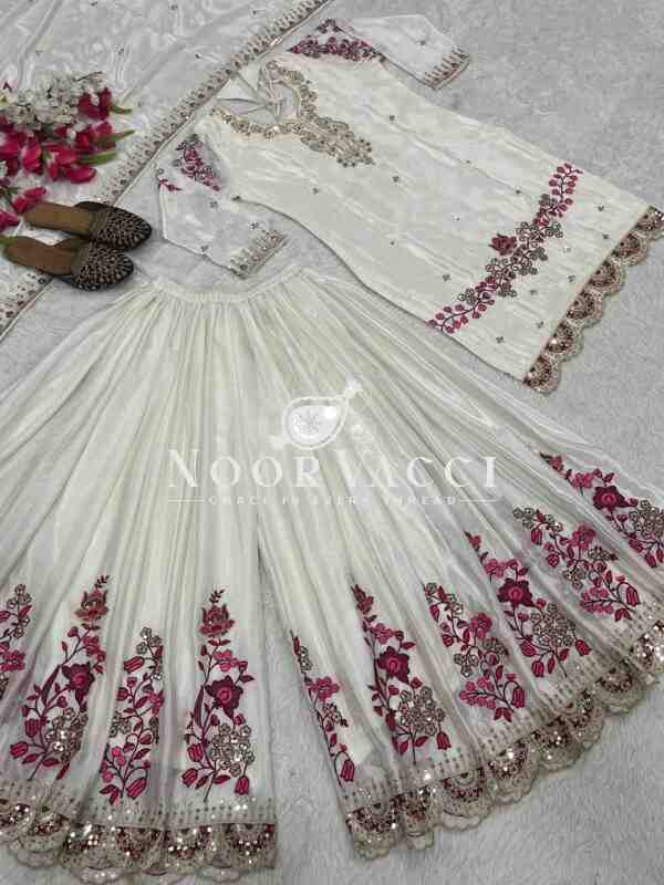 Chinon Silk Embroidered Sharara Plazo Set with Fancy Dupatta - Image 4