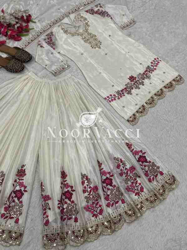 Chinon Silk Embroidered Sharara Plazo Set with Fancy Dupatta - Image 5