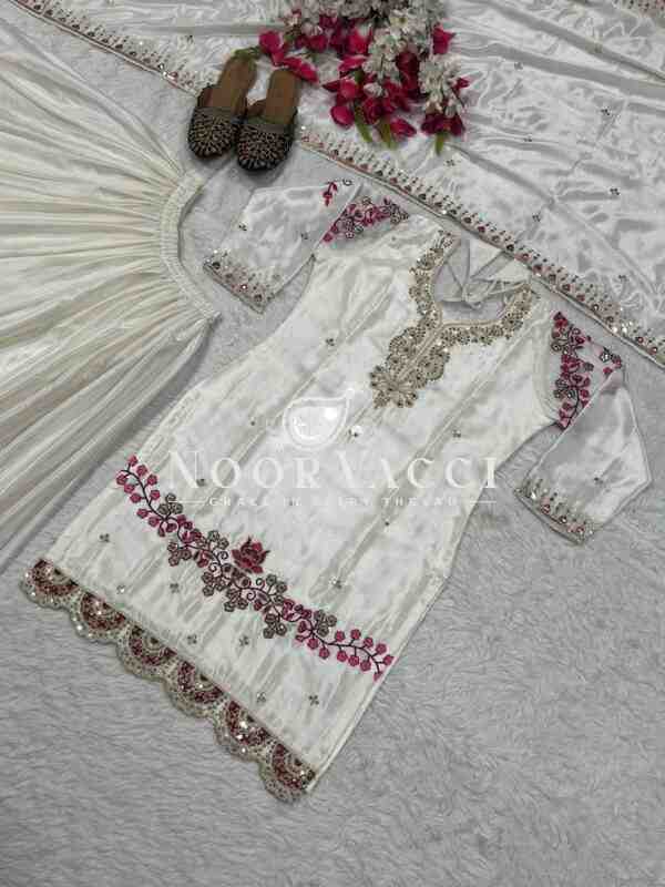 Chinon Silk Embroidered Sharara Plazo Set with Fancy Dupatta - Image 6
