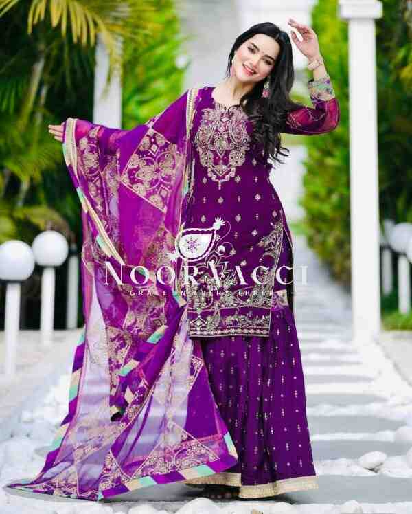 Fox Georgette Embroidered Palazzo Set with Dupatta - Image 3