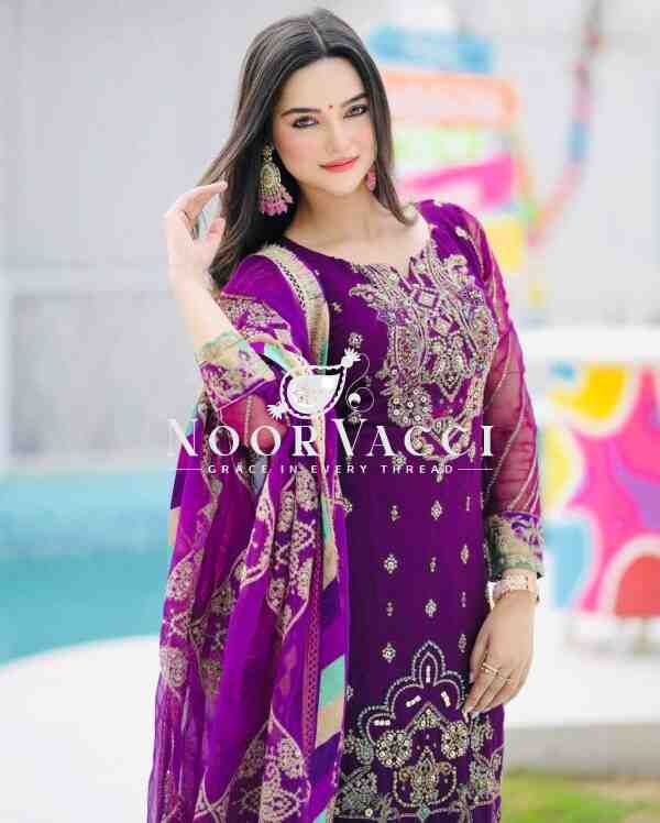 Fox Georgette Embroidered Palazzo Set with Dupatta - Image 5