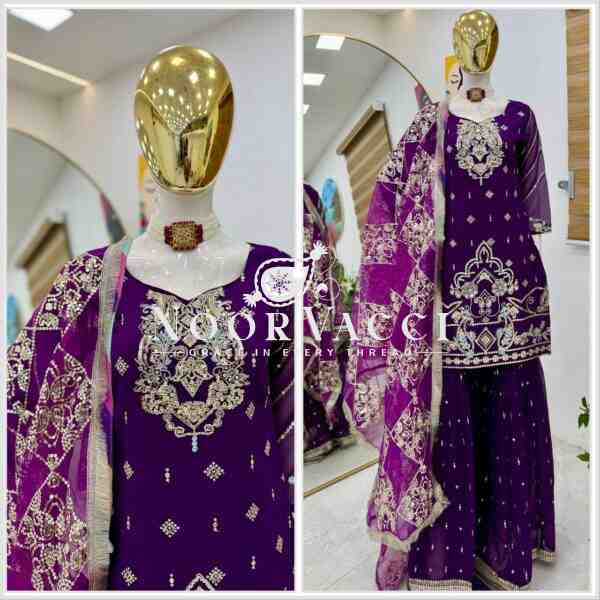 Fox Georgette Embroidered Palazzo Set with Dupatta - Image 7