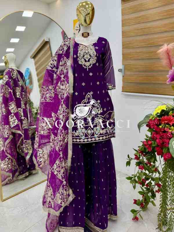 Fox Georgette Embroidered Palazzo Set with Dupatta - Image 8