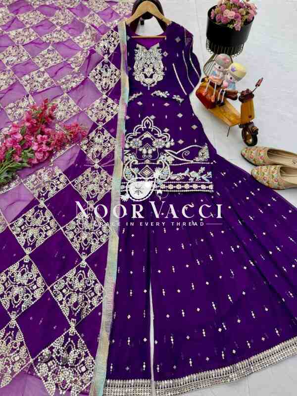 Fox Georgette Embroidered Palazzo Set with Dupatta - Image 10
