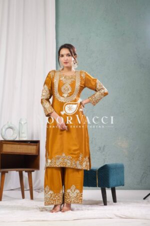 Buy Chinon Silk Embroidered Top-Pant Set with Dupatta