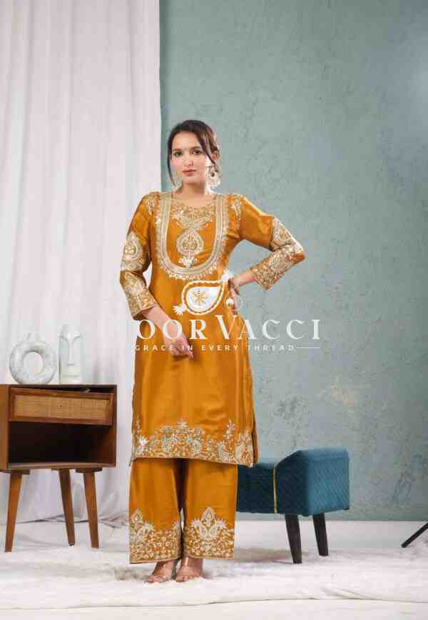Chinon Silk Embroidered Top-Pant Set with Dupatta