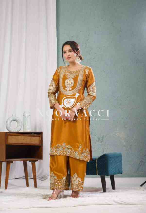 Chinon Silk Embroidered Top-Pant Set with Dupatta - Image 2