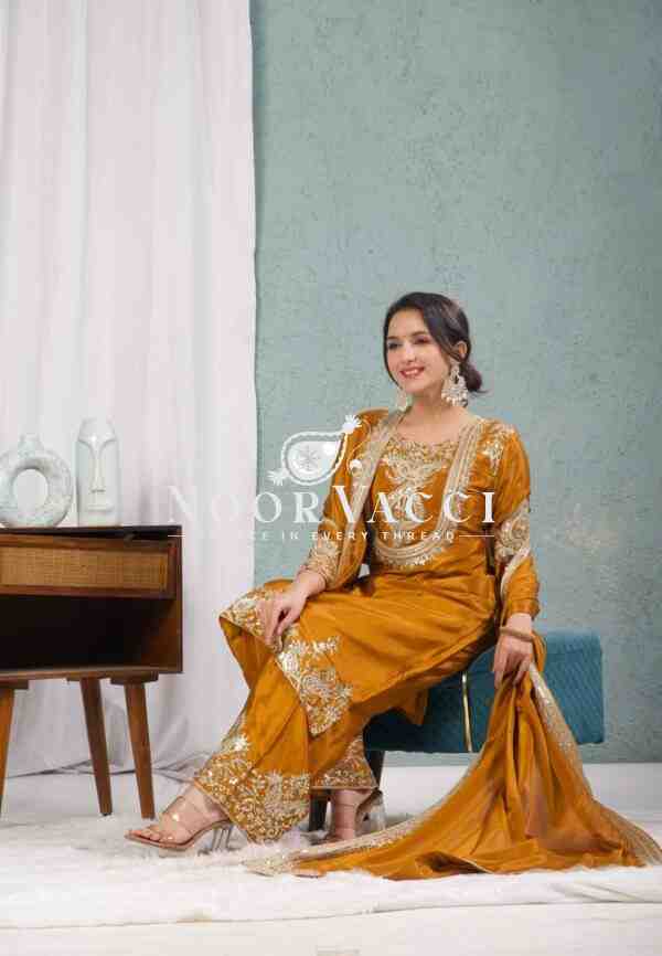 Chinon Silk Embroidered Top-Pant Set with Dupatta - Image 3