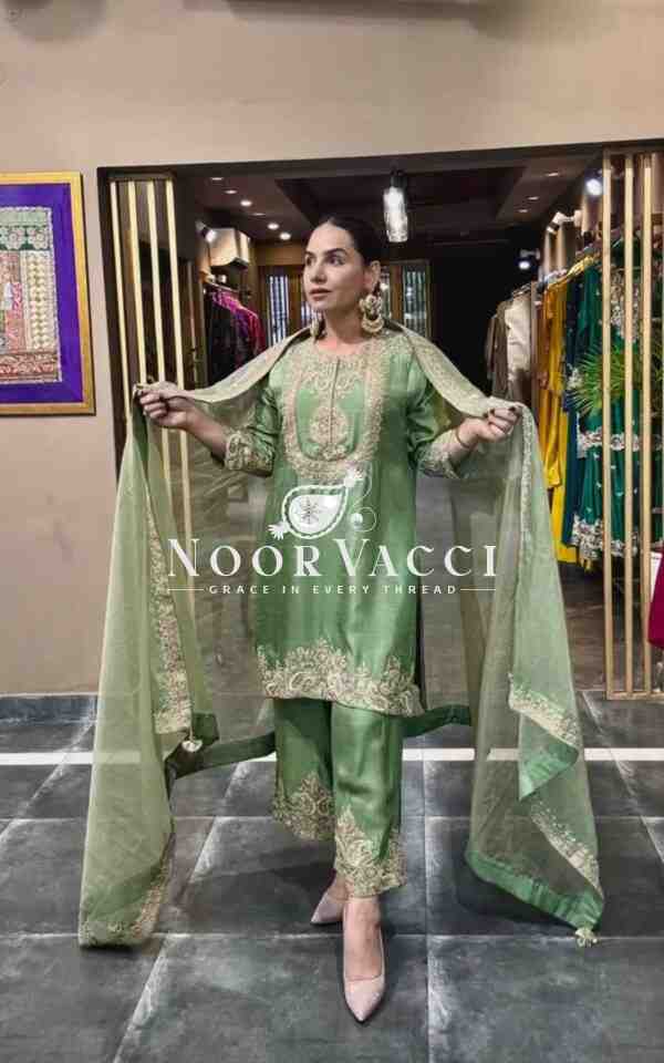 Chinon Silk Embroidered Top-Pant Set with Dupatta - Image 2