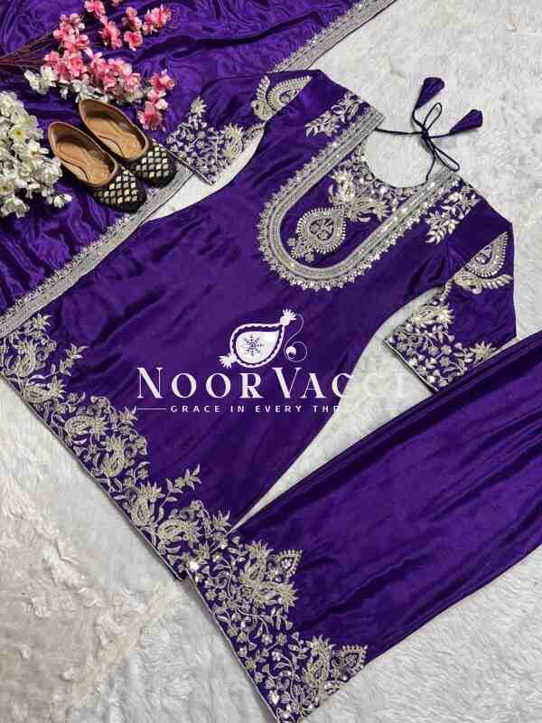 Chinon Silk Embroidered Top-Pant Set with Dupatta - Image 4