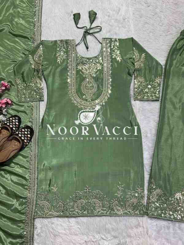 Chinon Silk Embroidered Top-Pant Set with Dupatta - Image 3