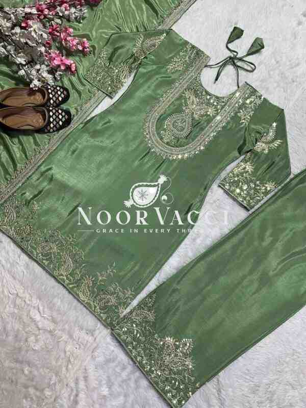 Chinon Silk Embroidered Top-Pant Set with Dupatta - Image 4