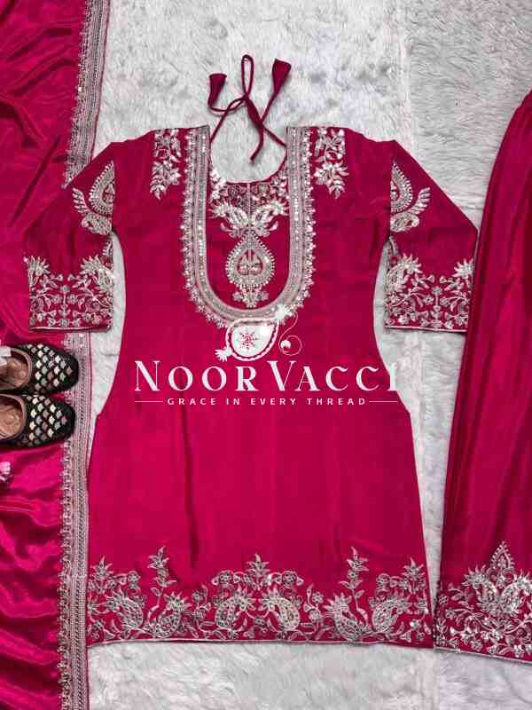 Chinon Silk Embroidered Top-Pant Set with Dupatta - Image 4