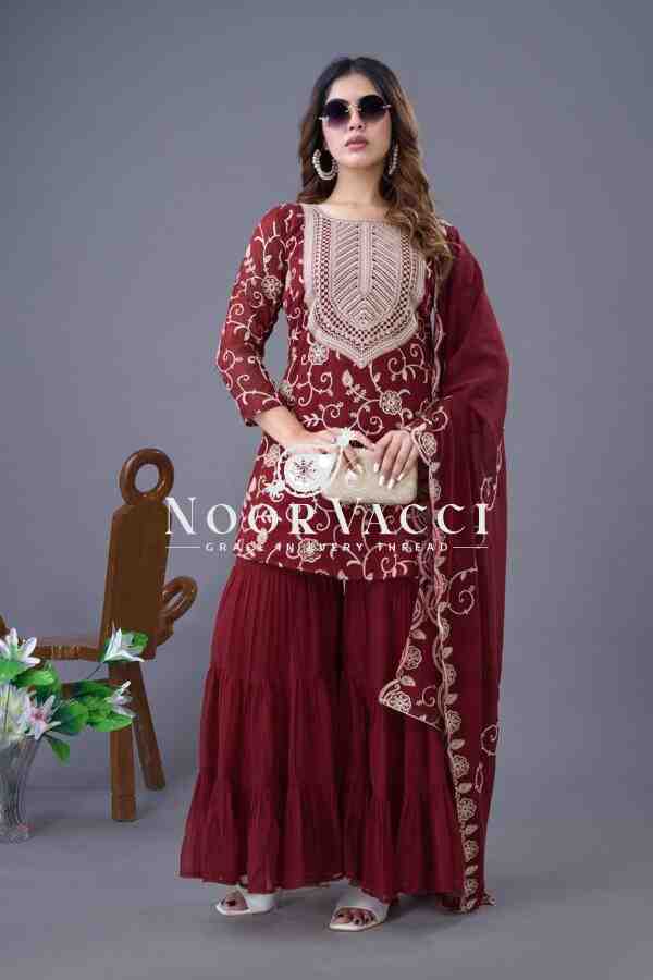 Heavy Georgette Top-Sharara & Dupatta Set with Ruffle Flair - Image 4