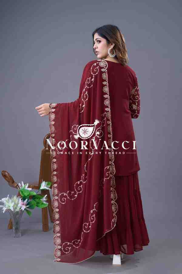 Heavy Georgette Top-Sharara & Dupatta Set with Ruffle Flair - Image 5