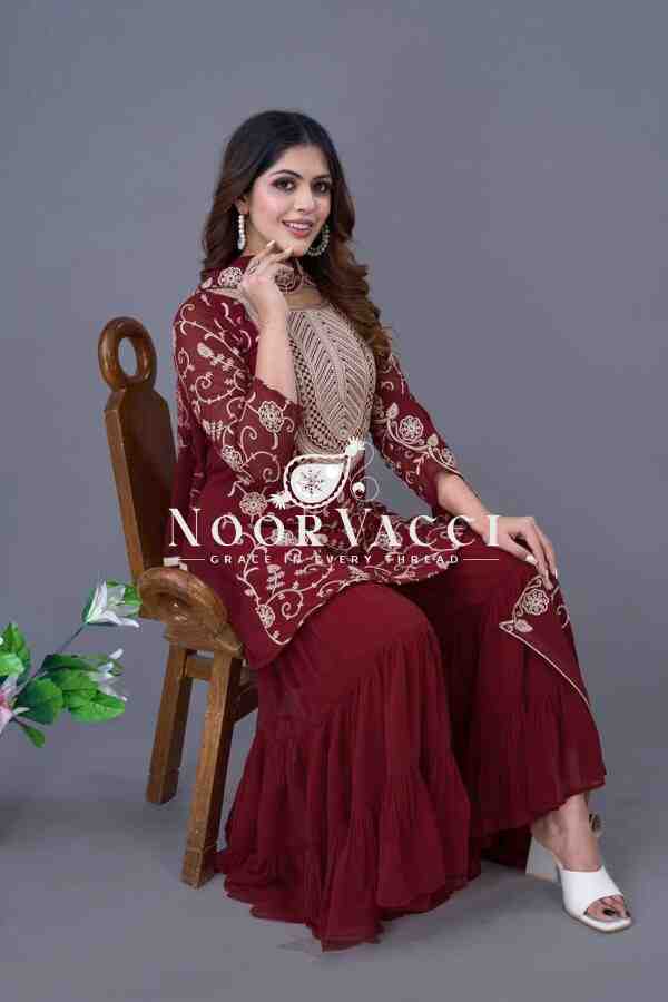 Heavy Georgette Top-Sharara & Dupatta Set with Ruffle Flair - Image 3