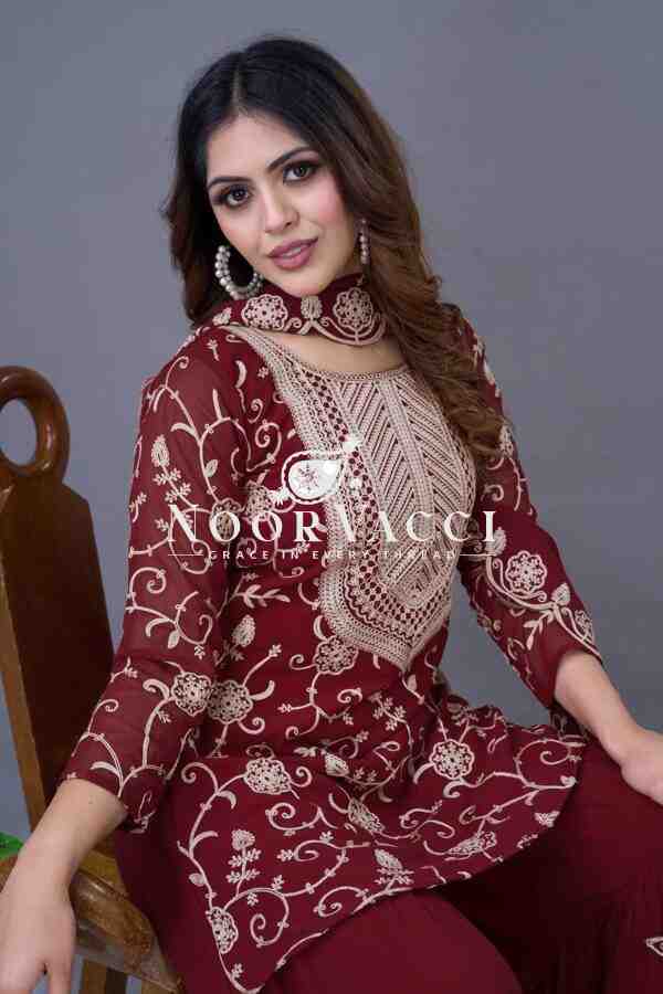 Heavy Georgette Top-Sharara & Dupatta Set with Ruffle Flair - Image 2