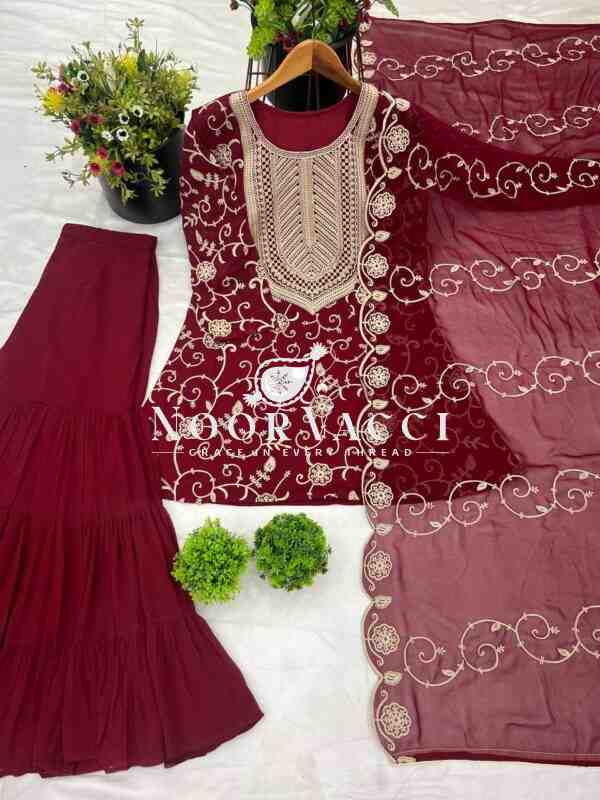 Heavy Georgette Top-Sharara & Dupatta Set with Ruffle Flair - Image 6