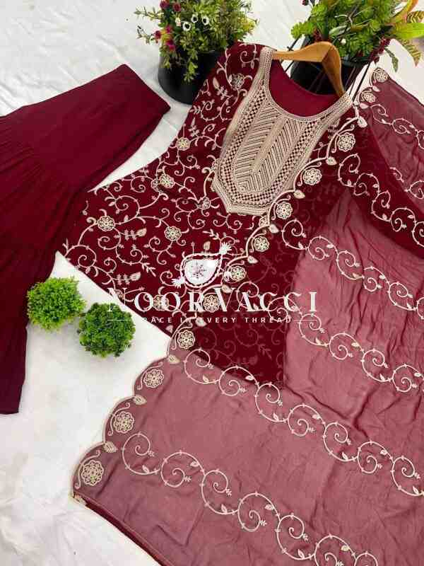 Heavy Georgette Top-Sharara & Dupatta Set with Ruffle Flair - Image 7