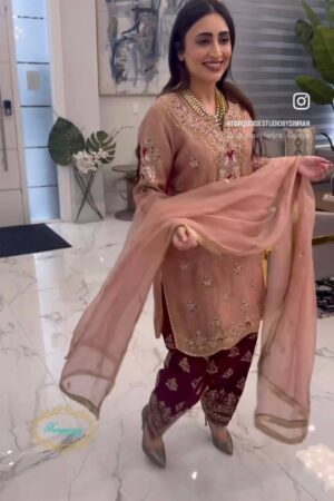 Buy Chinon Silk Embroidered Top with Pant and Dupatta Set