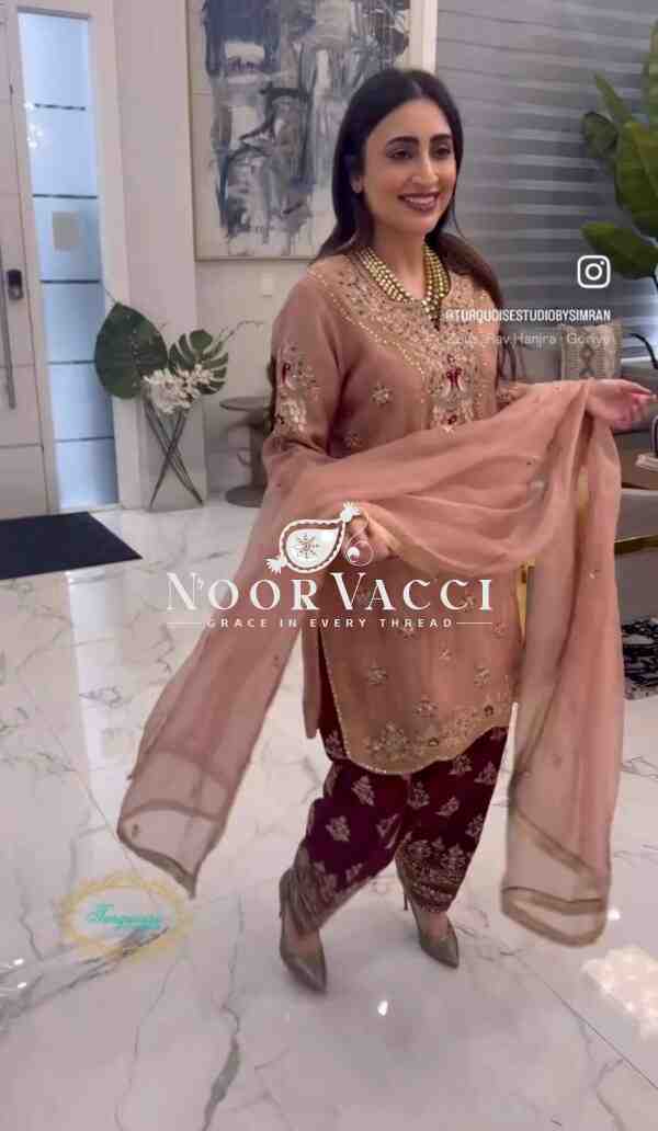 Chinon Silk Embroidered Top with Pant and Dupatta Set