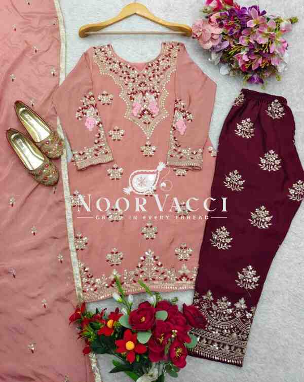 Chinon Silk Embroidered Top with Pant and Dupatta Set - Image 3