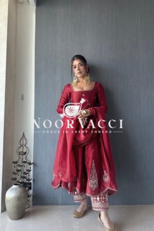 Buy Natural Crepe Anarkali Set with Thread & Sequence Work