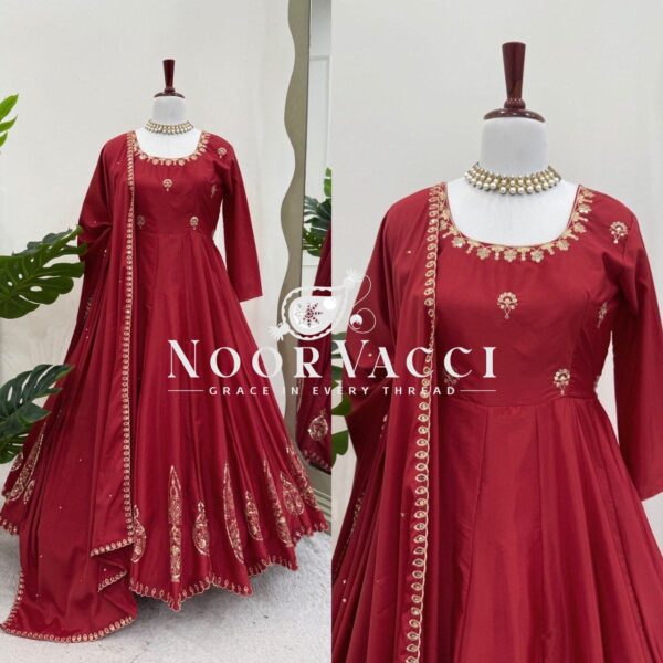 Buy Natural Crepe Anarkali Set with Thread & Sequence Work - Image 3