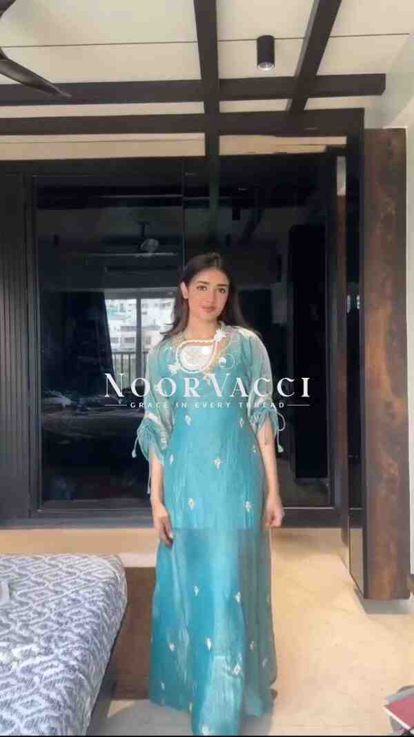 Japan Satin Top & Pant Set with Embroidered Fendy Silk Kaftan - Image 4