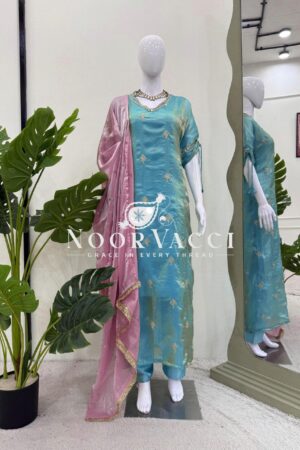 Shop Japan Satin Top & Pant Set with Embroidered Fendy Silk Kaftan