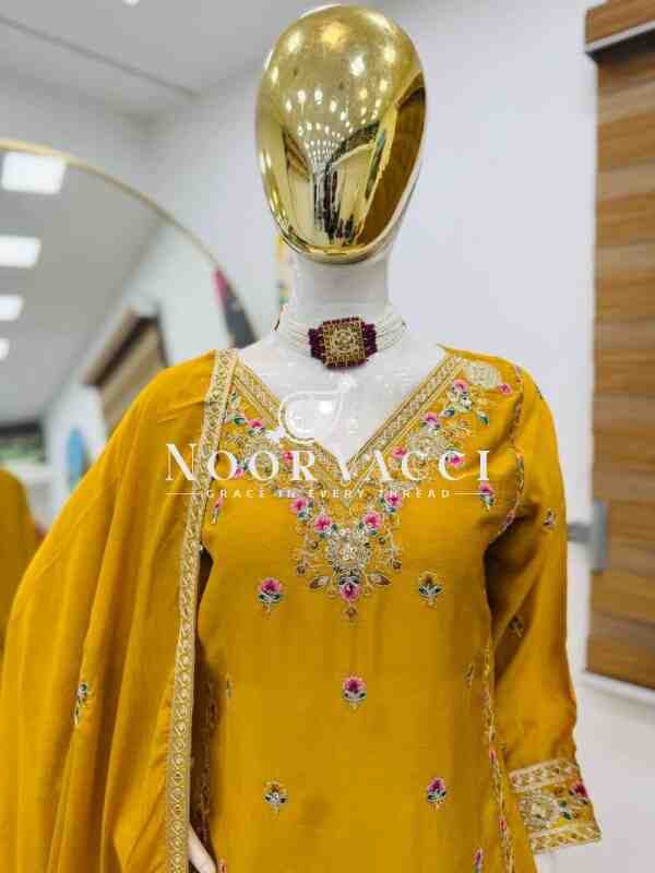 Chinon Silk Embroidered Sharara Set with Dupatta - Image 4