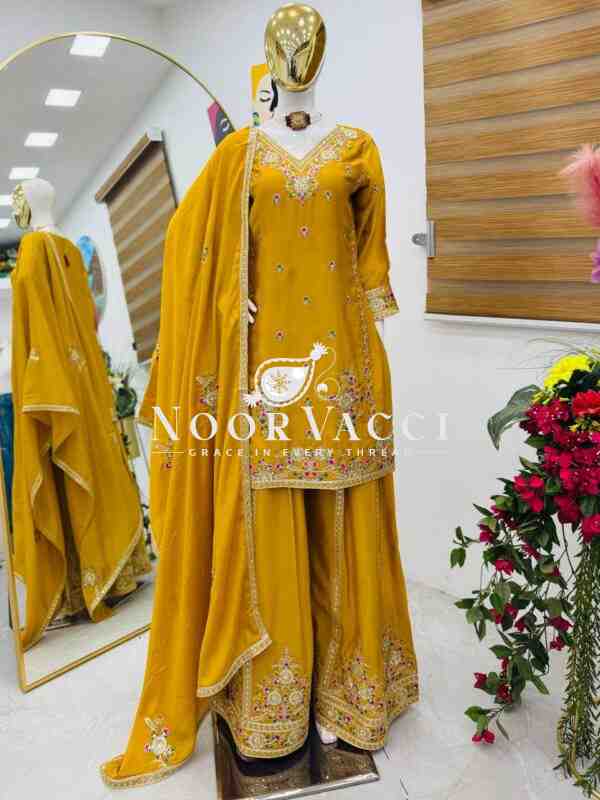 Chinon Silk Embroidered Sharara Set with Dupatta - Image 2