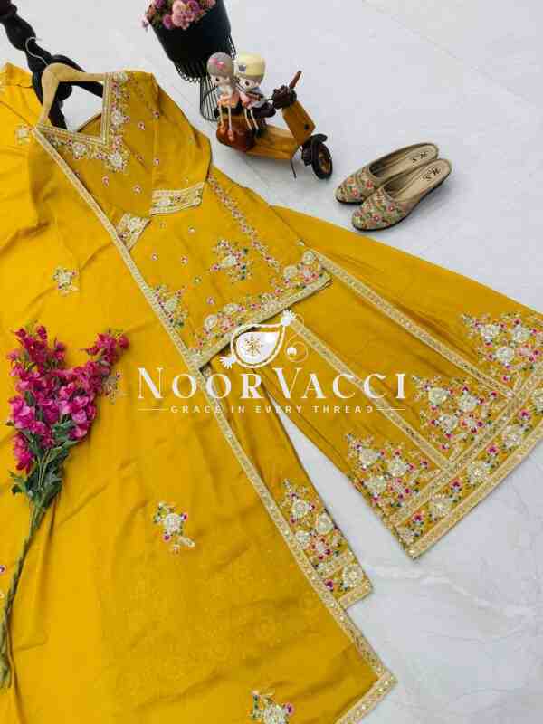 Chinon Silk Embroidered Sharara Set with Dupatta - Image 7