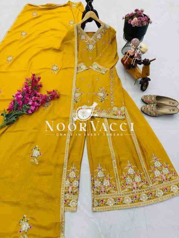 Chinon Silk Embroidered Sharara Set with Dupatta - Image 6