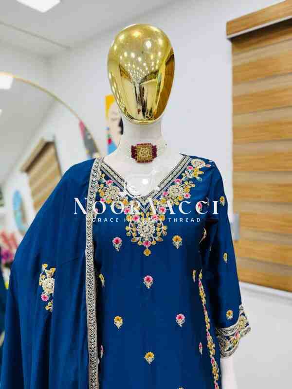 Chinon Silk Embroidered Sharara Set with Dupatta - Image 3