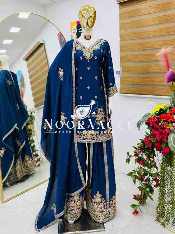 Chinon Silk Embroidered Sharara Set with Dupatta - Image 4