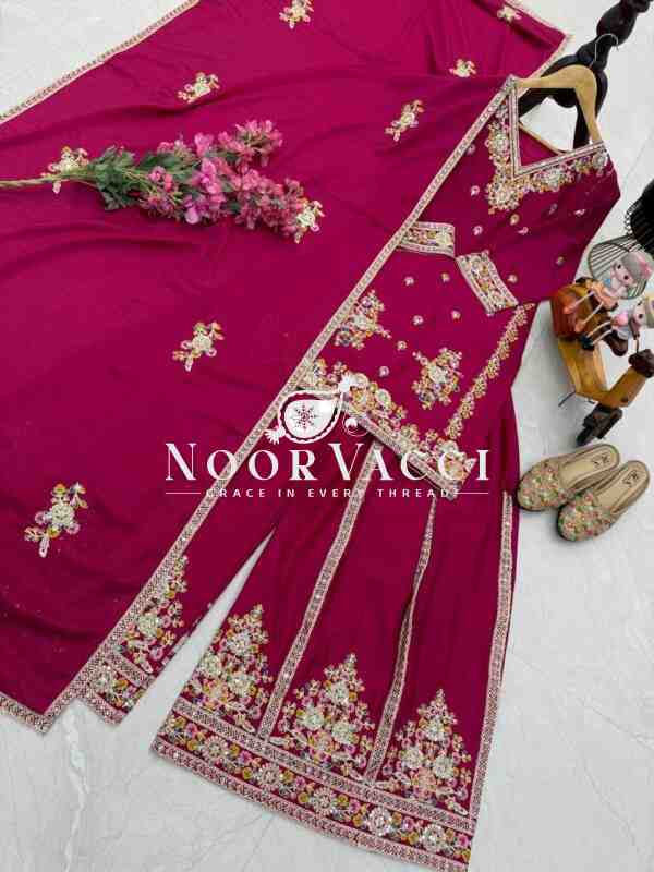 Chinon Silk Embroidered Sharara Set with Dupatta - Image 6