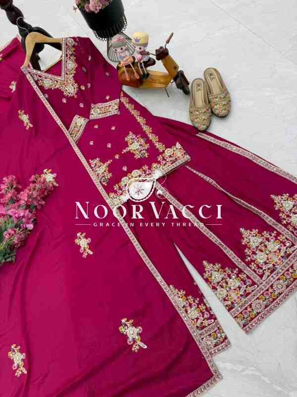 Chinon Silk Embroidered Sharara Set with Dupatta - Image 7