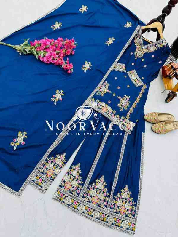 Chinon Silk Embroidered Sharara Set with Dupatta - Image 6