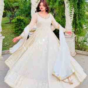 Fox Georgette Designer Party Gown with Pant and Dupatta Set