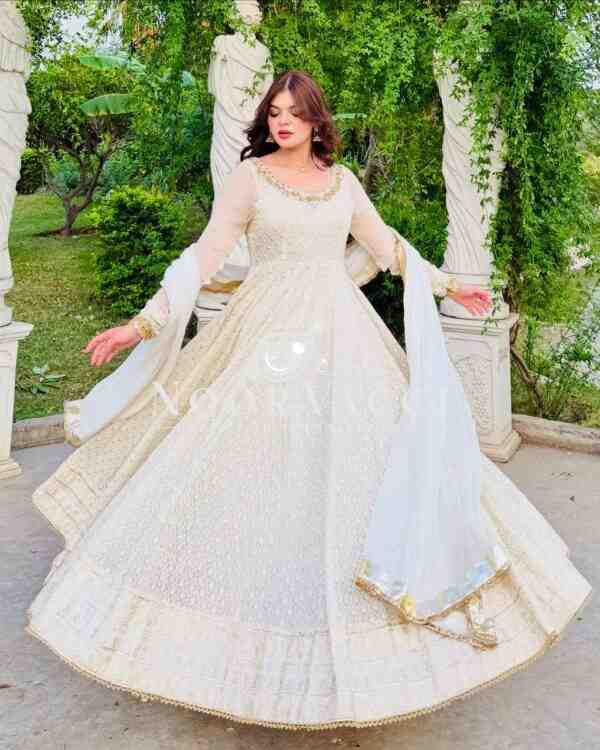 Fox Georgette Designer Party Gown with Pant and Dupatta Set